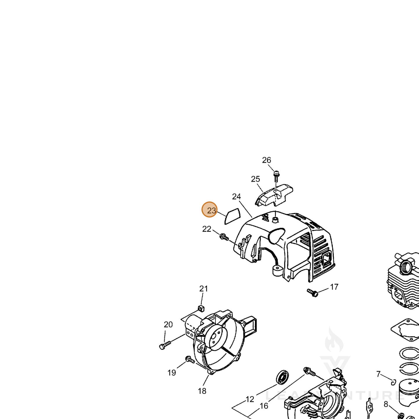 ECHO part 89011521460 — IPL diagram snippet (6x zoom, amber highlight)