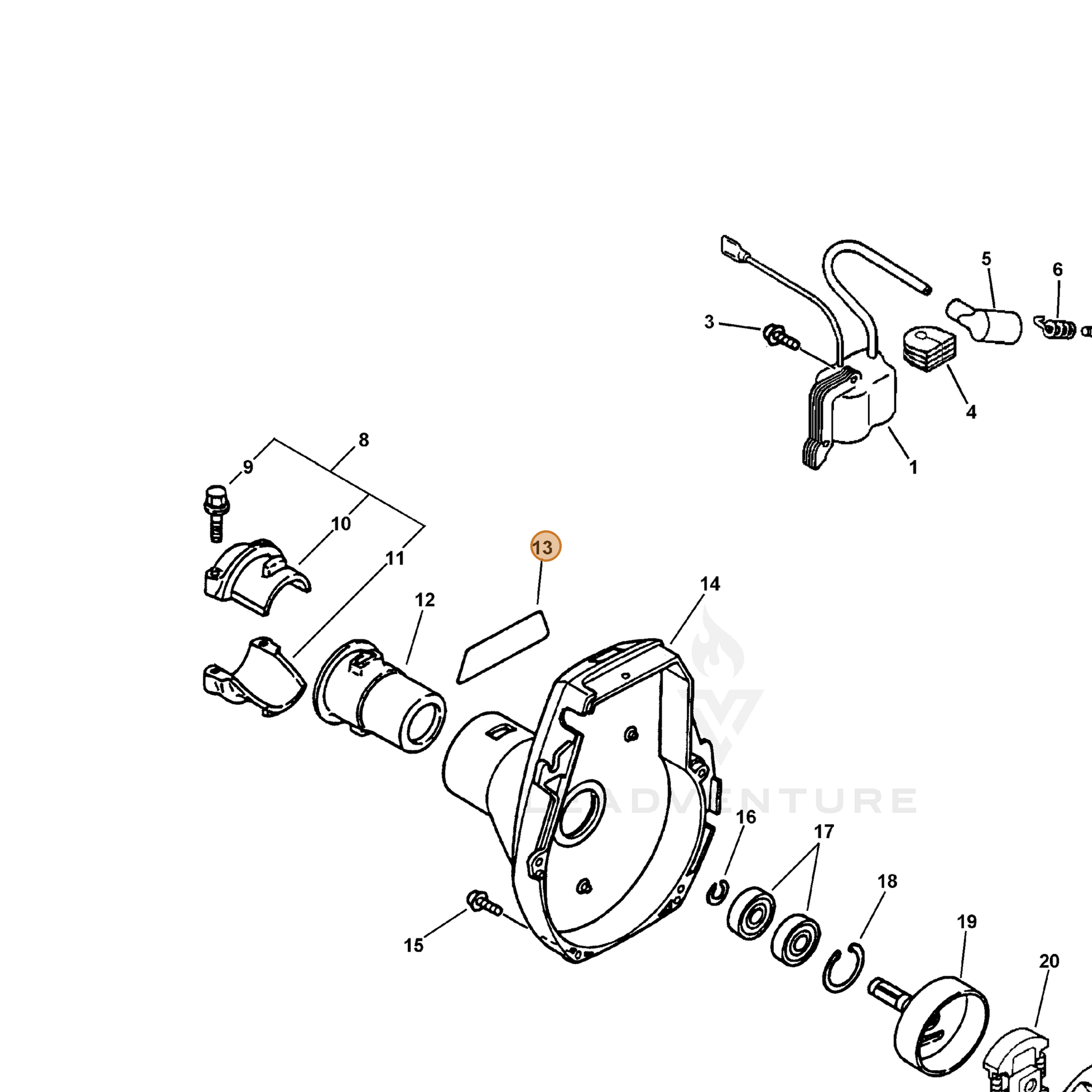 ECHO part 89011554130 — IPL diagram snippet (6x zoom, amber highlight)