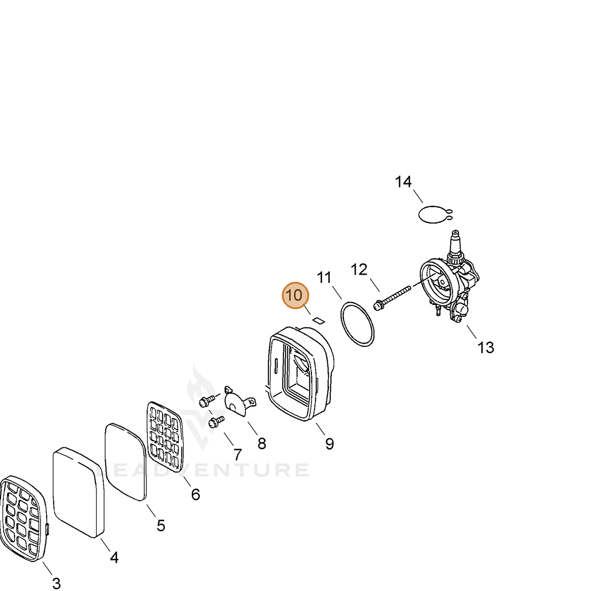 ECHO part 89012121430 — IPL diagram snippet (6x zoom, amber highlight)
