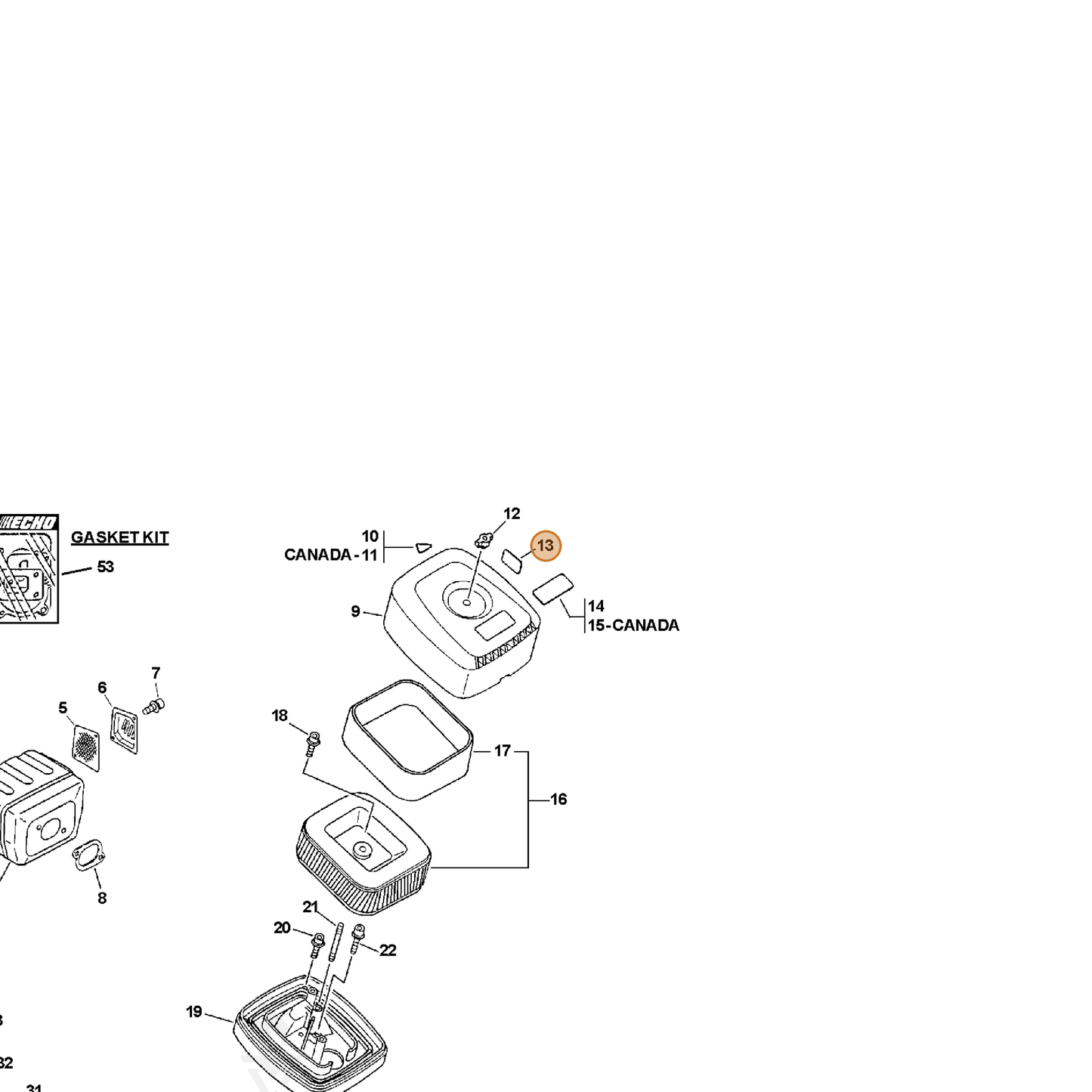 ECHO part 89016007060 — IPL diagram snippet (6x zoom, amber highlight)