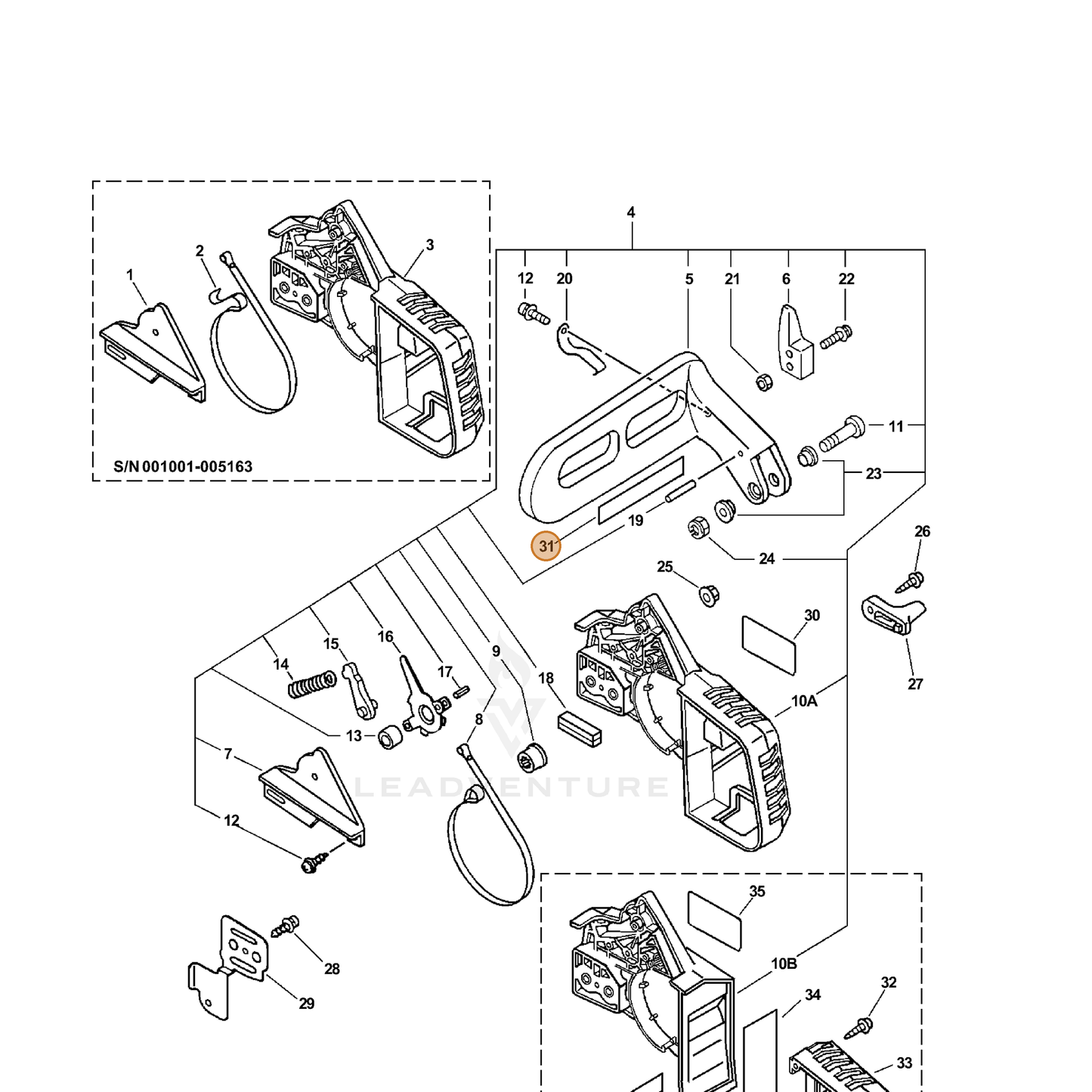 ECHO part 89019239532 — IPL diagram snippet (6x zoom, amber highlight)