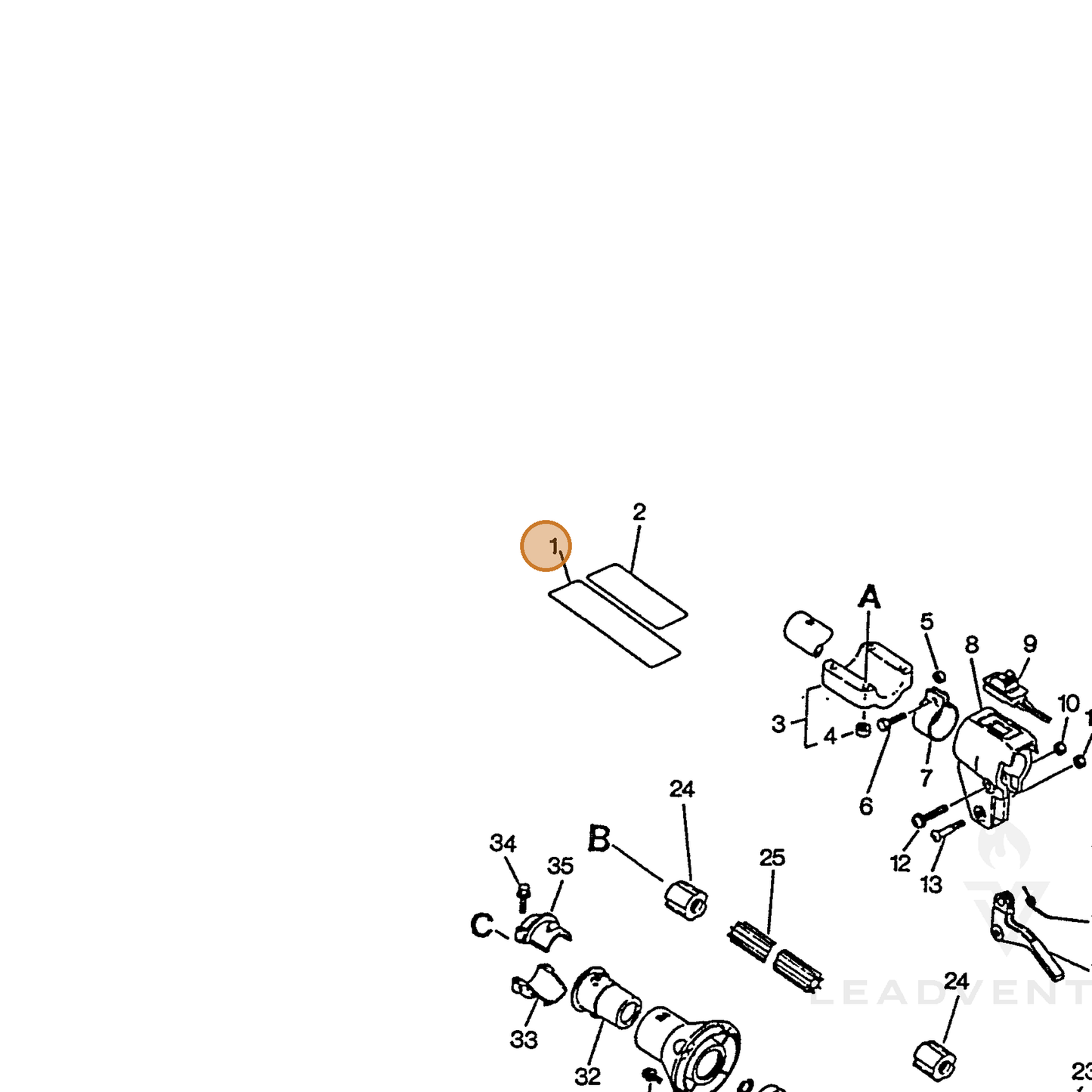 ECHO part 89033124330 — IPL diagram snippet (6x zoom, amber highlight)