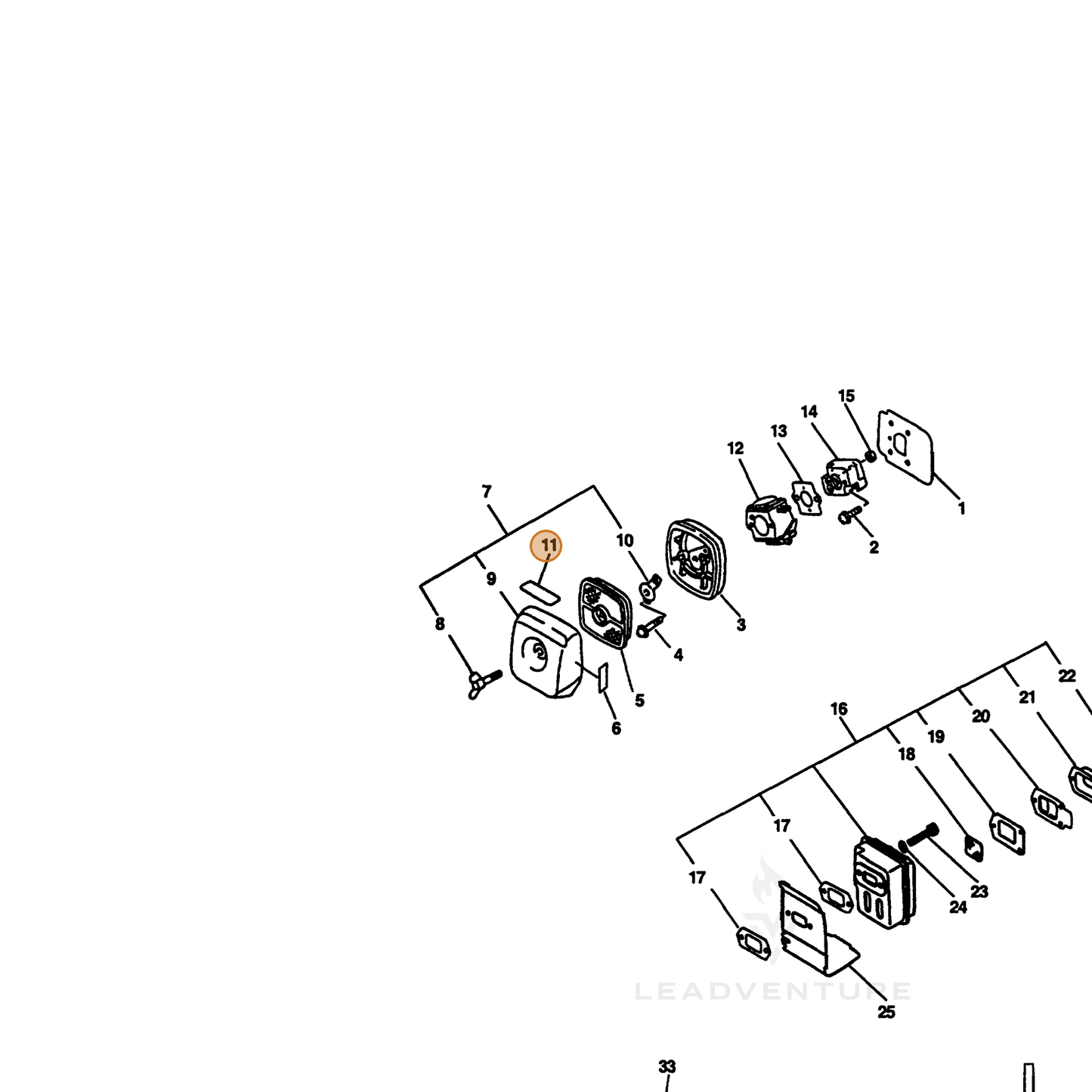 ECHO part 89033552730 — IPL diagram snippet (6x zoom, amber highlight)