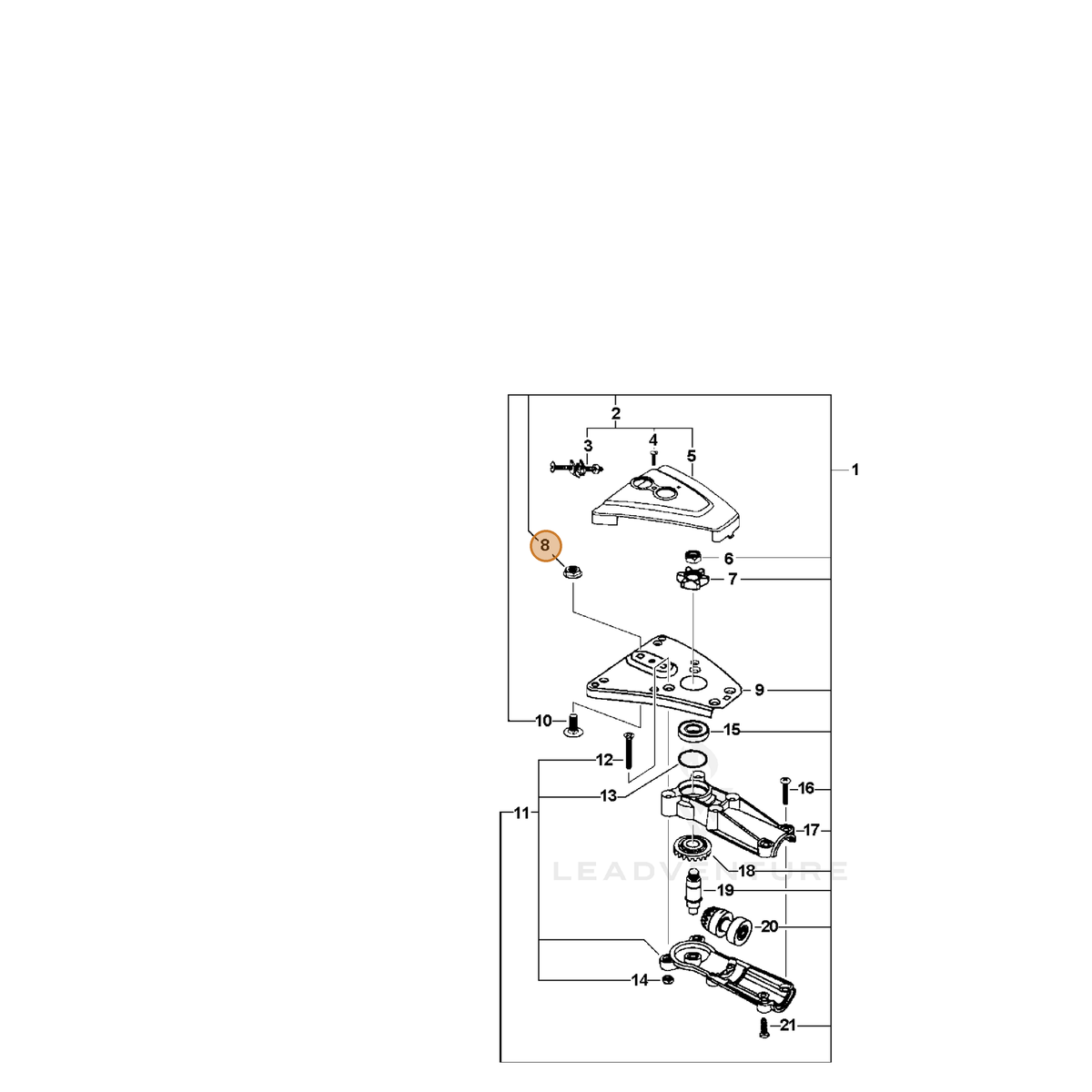 ECHO part 90004000100 — IPL diagram snippet (6x zoom, amber highlight)