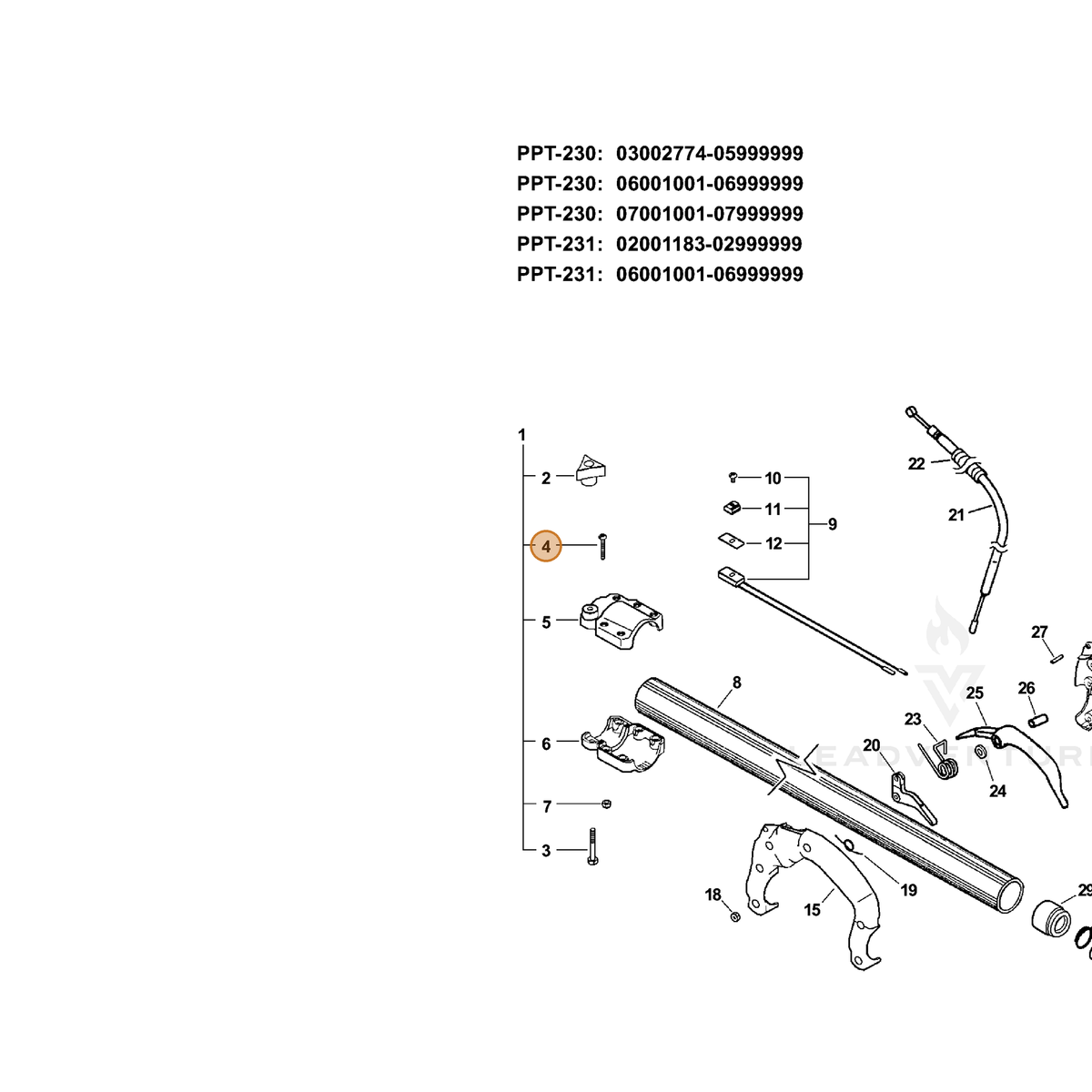 ECHO part 90005300400 — IPL diagram snippet (6x zoom, amber highlight)