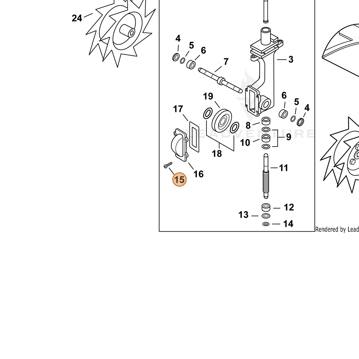 ECHO part 90008200100 — IPL diagram snippet (6x zoom, amber highlight)