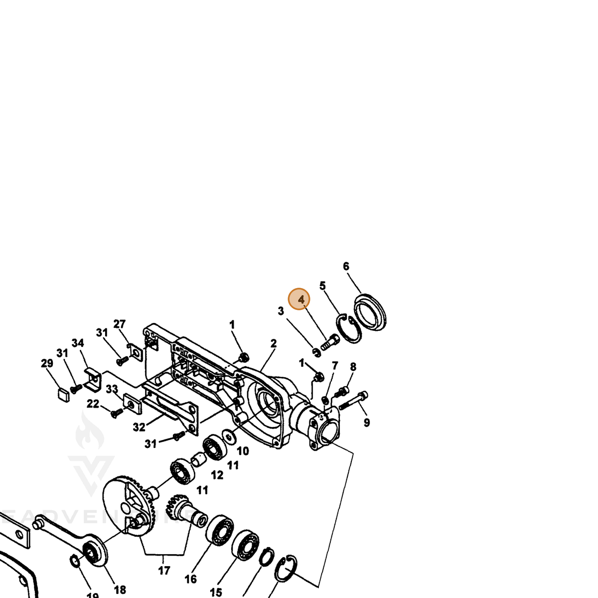 ECHO part 90010005016 — IPL diagram snippet (6x zoom, amber highlight)