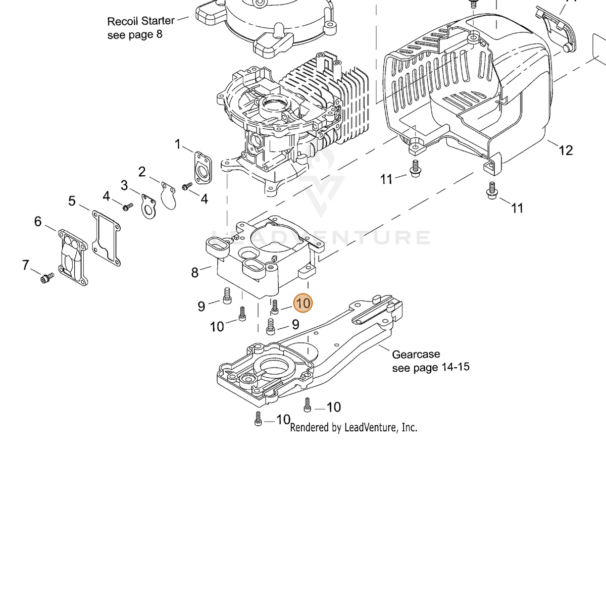 ECHO part 90010504012 — IPL diagram snippet (6x zoom, amber highlight)