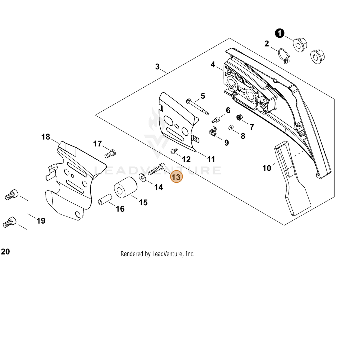 ECHO part 90010505030 — IPL diagram snippet (6x zoom, amber highlight)