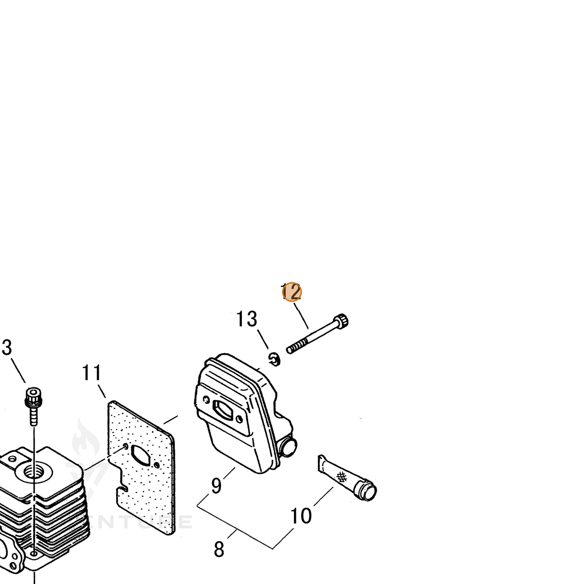 ECHO part 90010505040 — IPL diagram snippet (6x zoom, amber highlight)