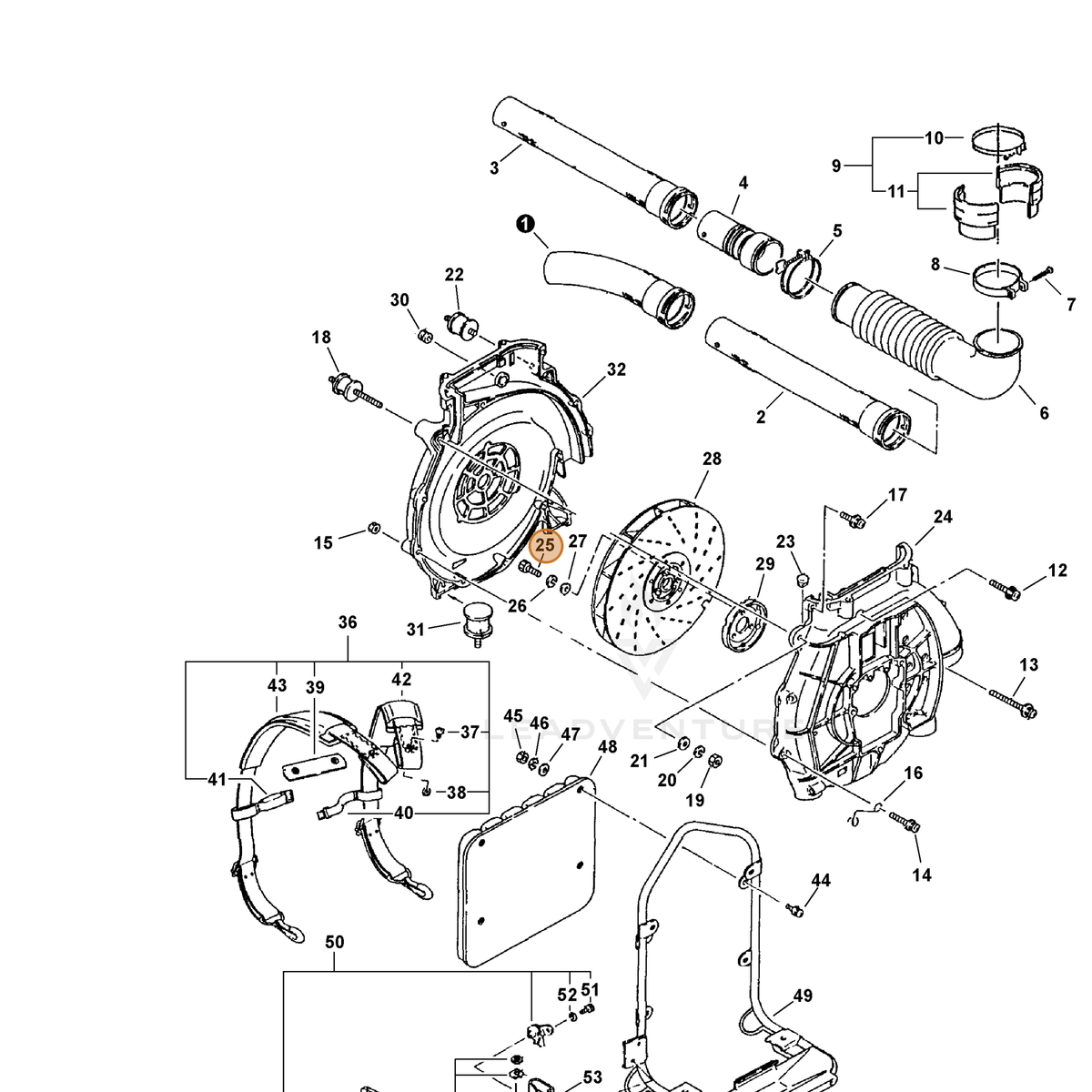 ECHO part 90010506025 — IPL diagram snippet (6x zoom, amber highlight)