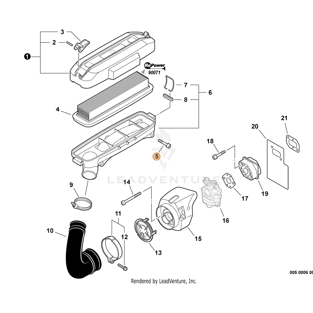 ECHO part 90010605035 — IPL diagram snippet (6x zoom, amber highlight)