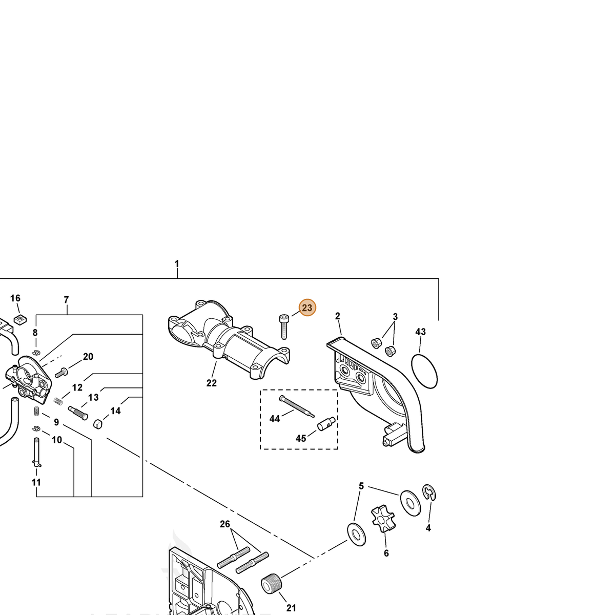 ECHO part 90010905025 — IPL diagram snippet (6x zoom, amber highlight)