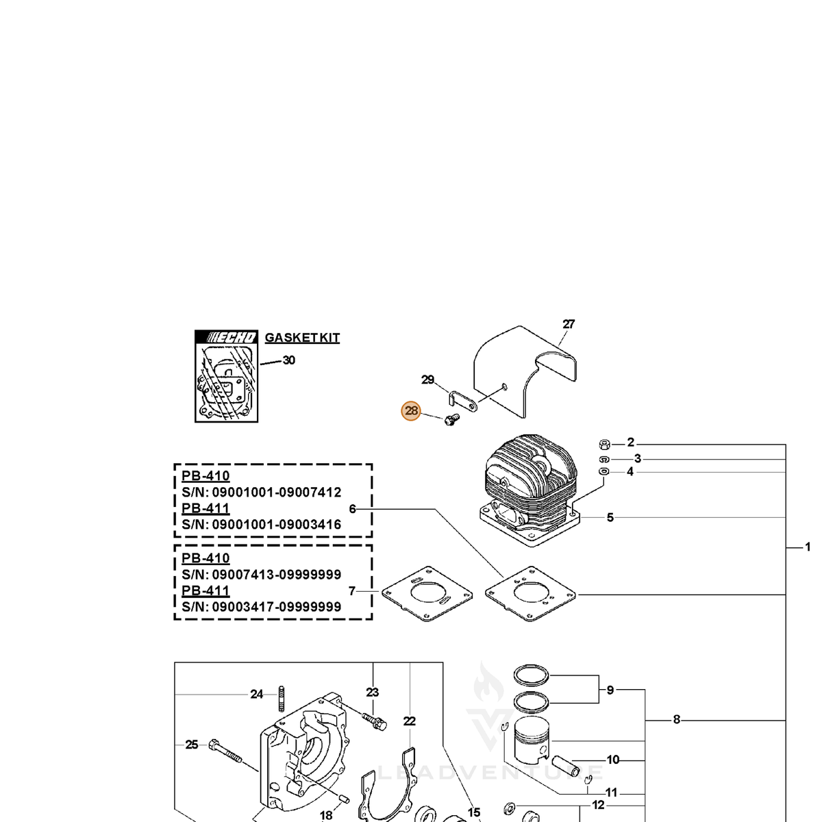 ECHO part 90014006010 — IPL diagram snippet (6x zoom, amber highlight)