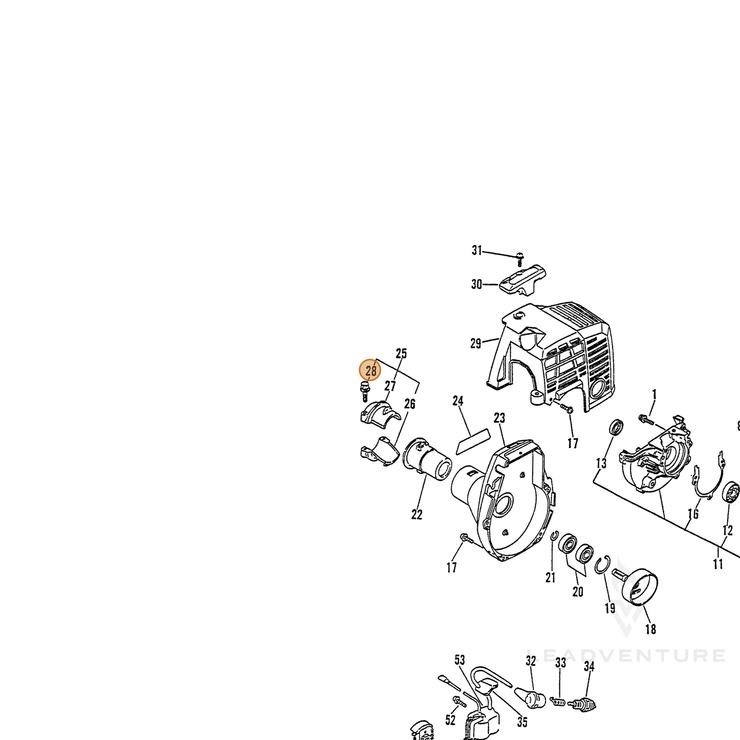 ECHO part 90014205025 — IPL diagram snippet (6x zoom, amber highlight)
