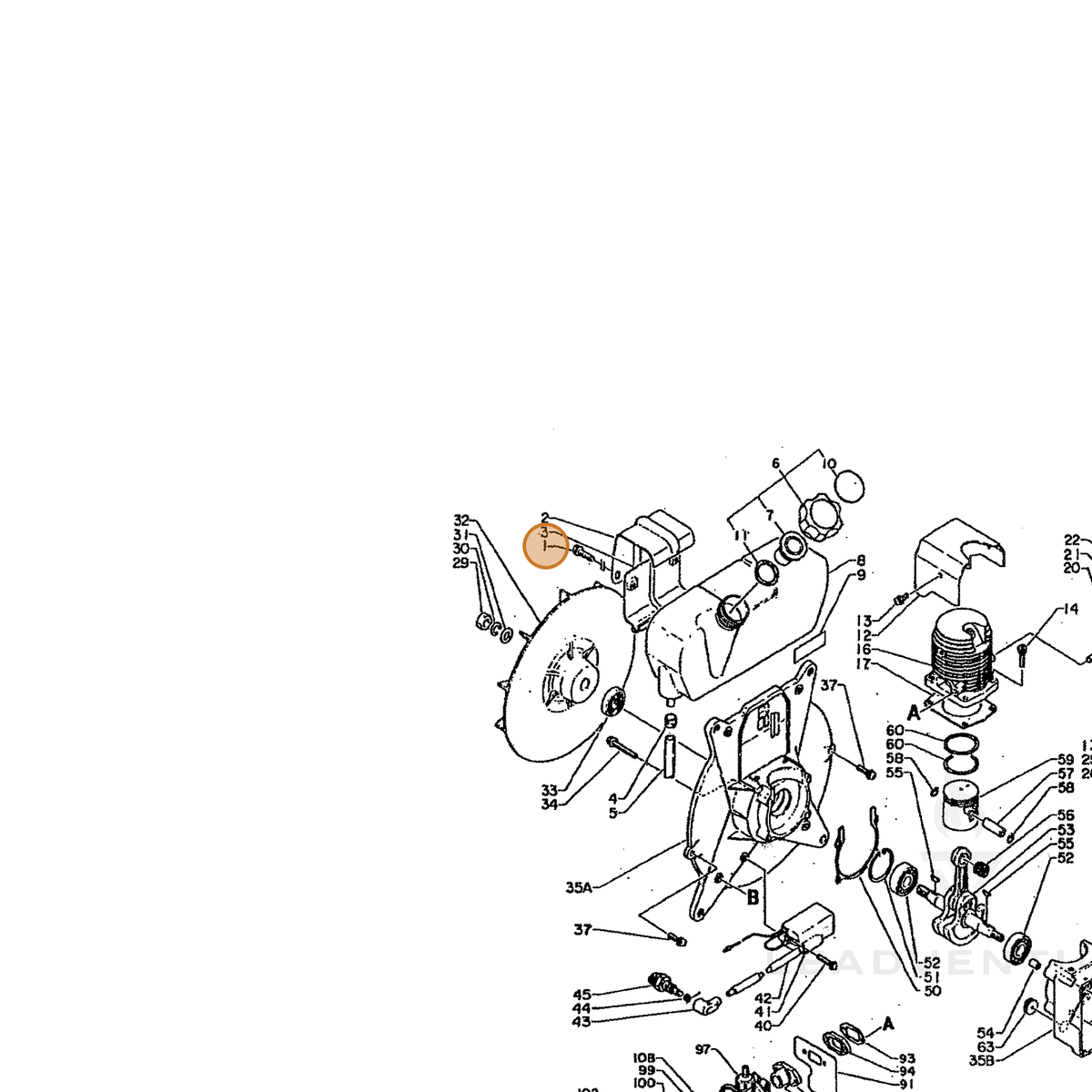 ECHO part 90014206020 — IPL diagram snippet (6x zoom, amber highlight)