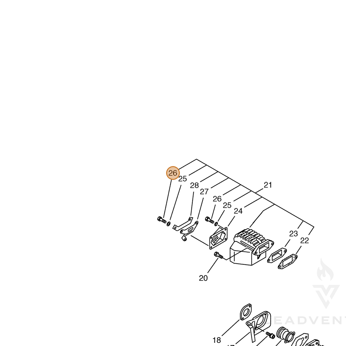 ECHO part 90015005015 — IPL diagram snippet (6x zoom, amber highlight)