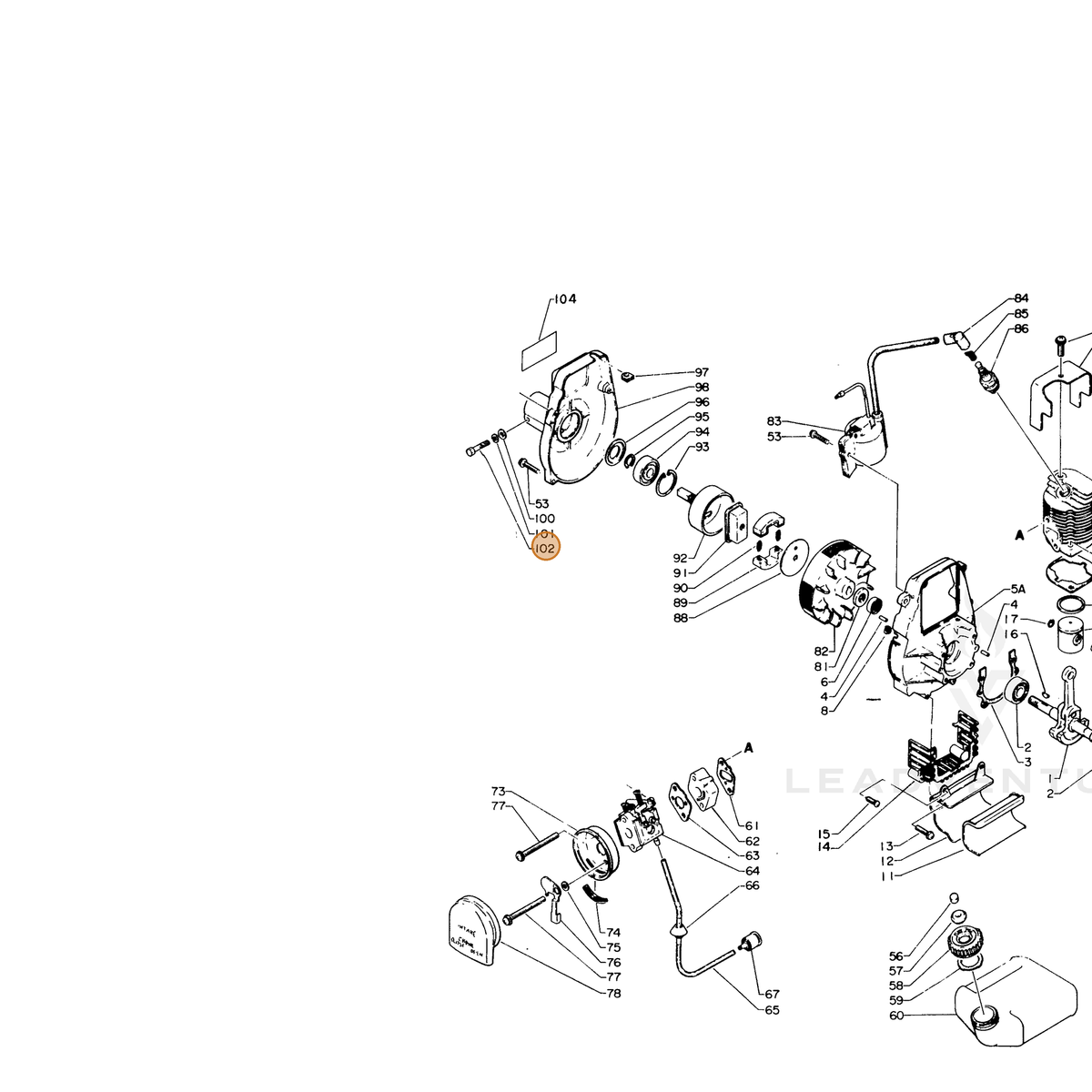 ECHO part 90015105020 — IPL diagram snippet (6x zoom, amber highlight)