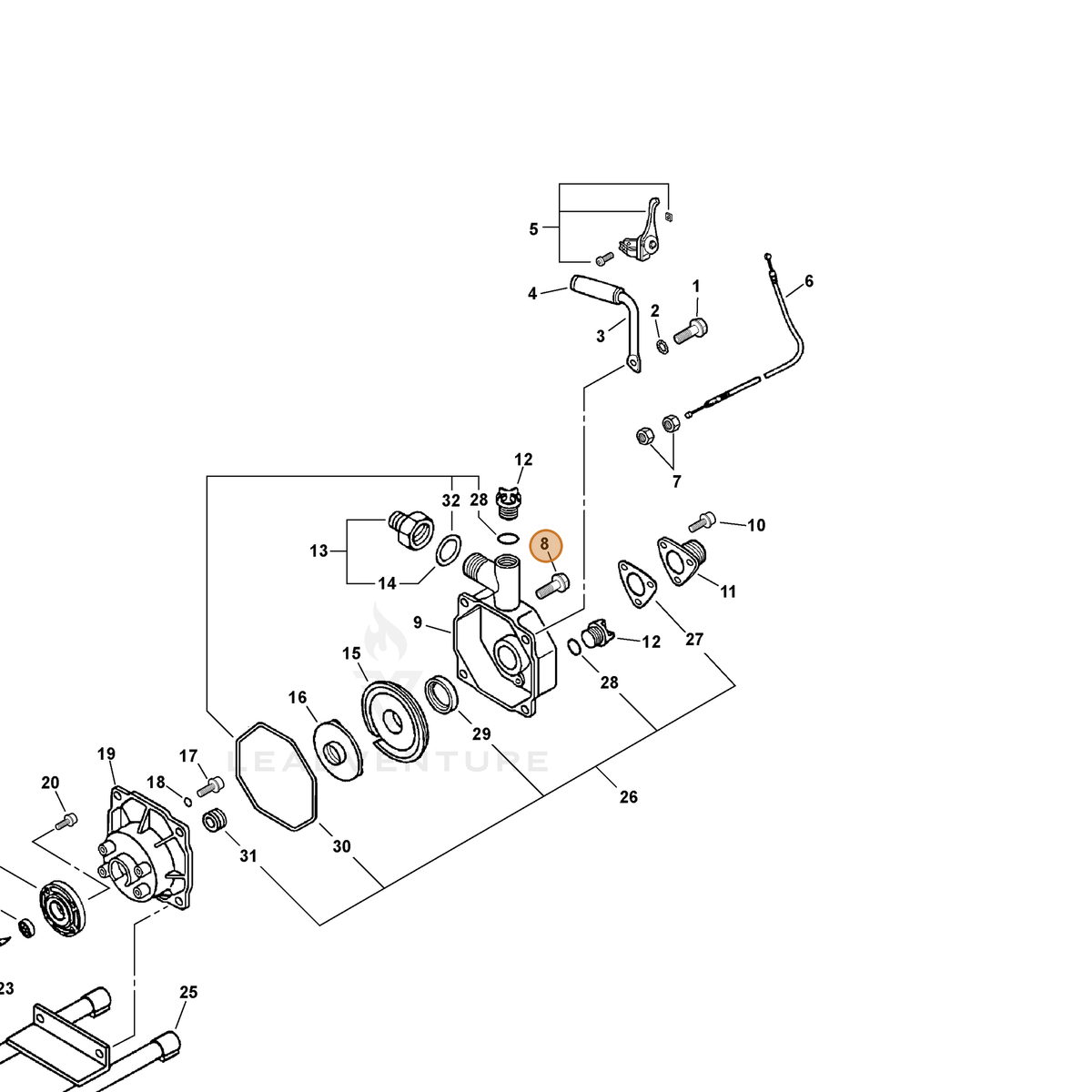 ECHO part 90015508025 — IPL diagram snippet (6x zoom, amber highlight)