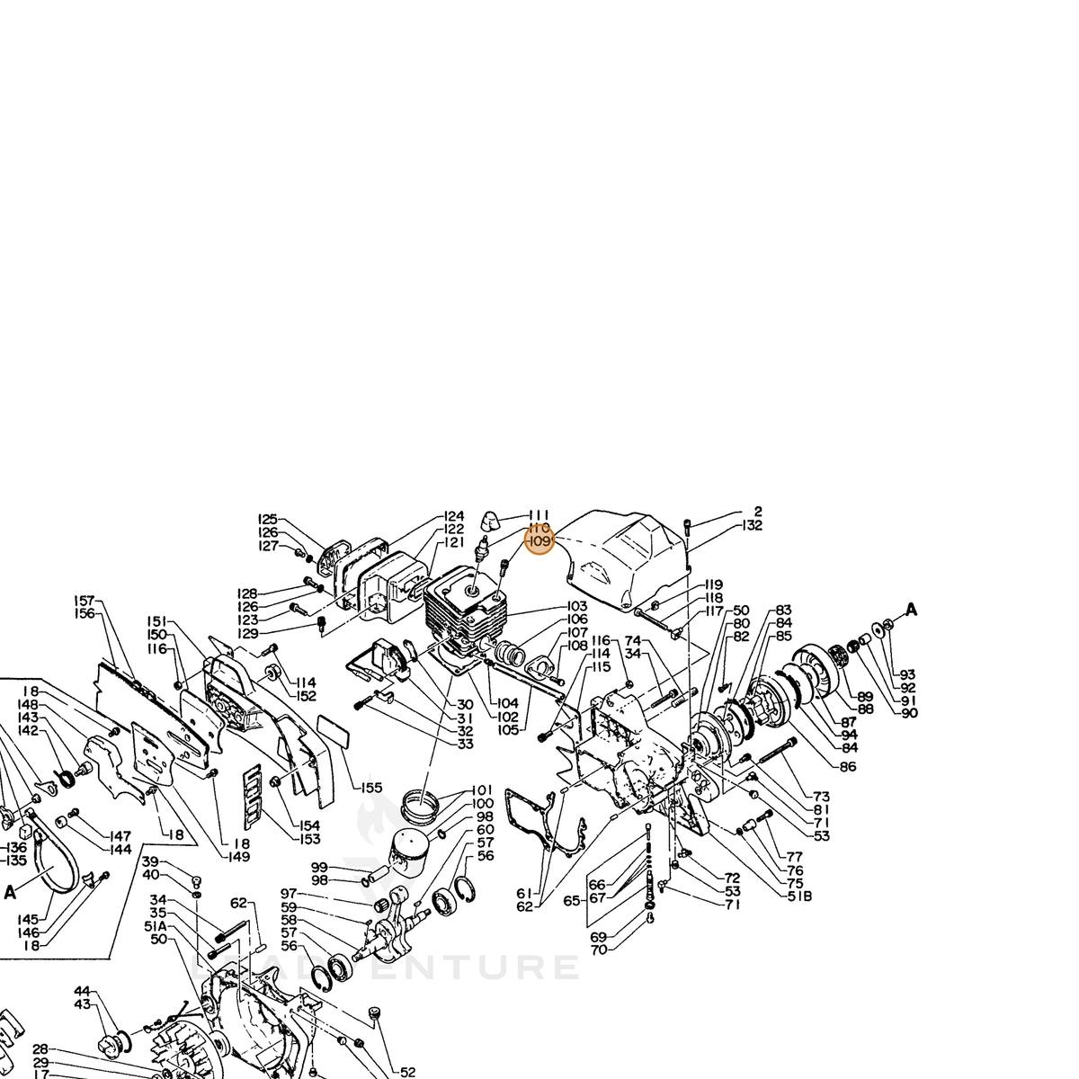 ECHO part 90016006020 — IPL diagram snippet (6x zoom, amber highlight)