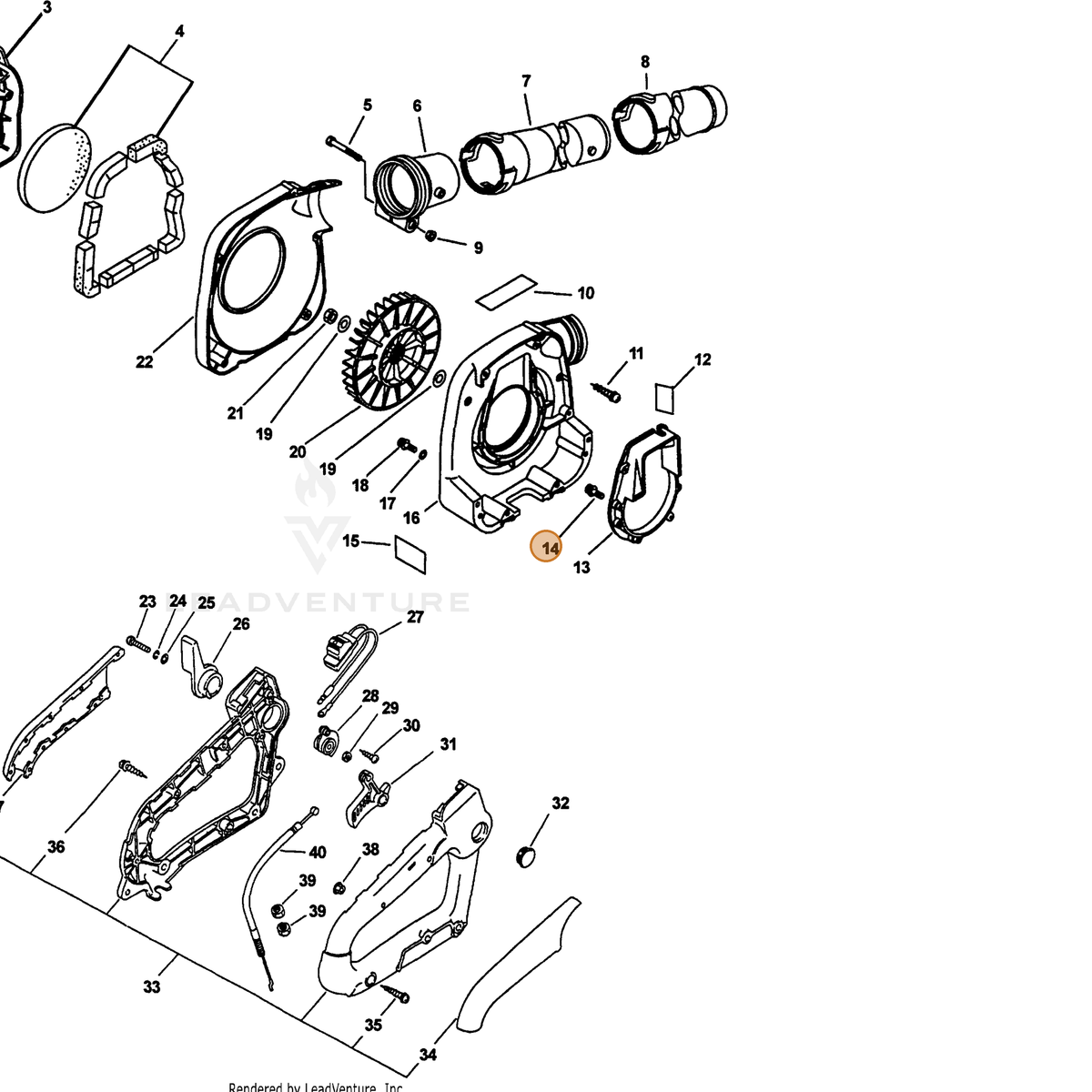 ECHO part 90016204018 — IPL diagram snippet (6x zoom, amber highlight)
