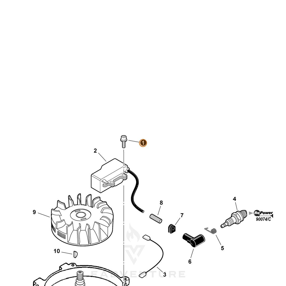 ECHO part 90016204020 — IPL diagram snippet (6x zoom, amber highlight)