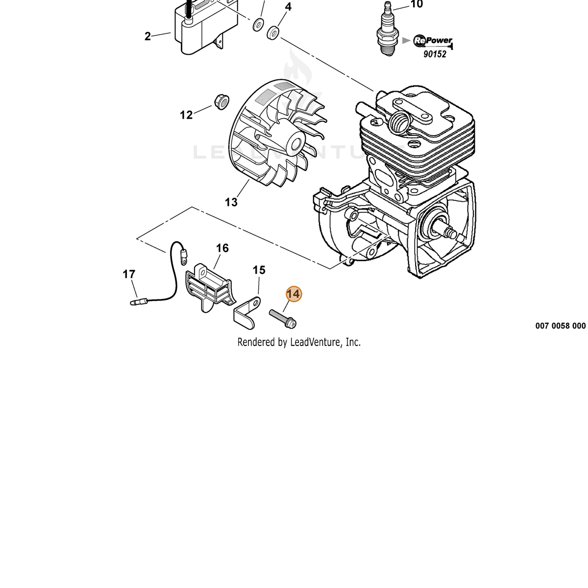 ECHO part 90016205016 — IPL diagram snippet (6x zoom, amber highlight)