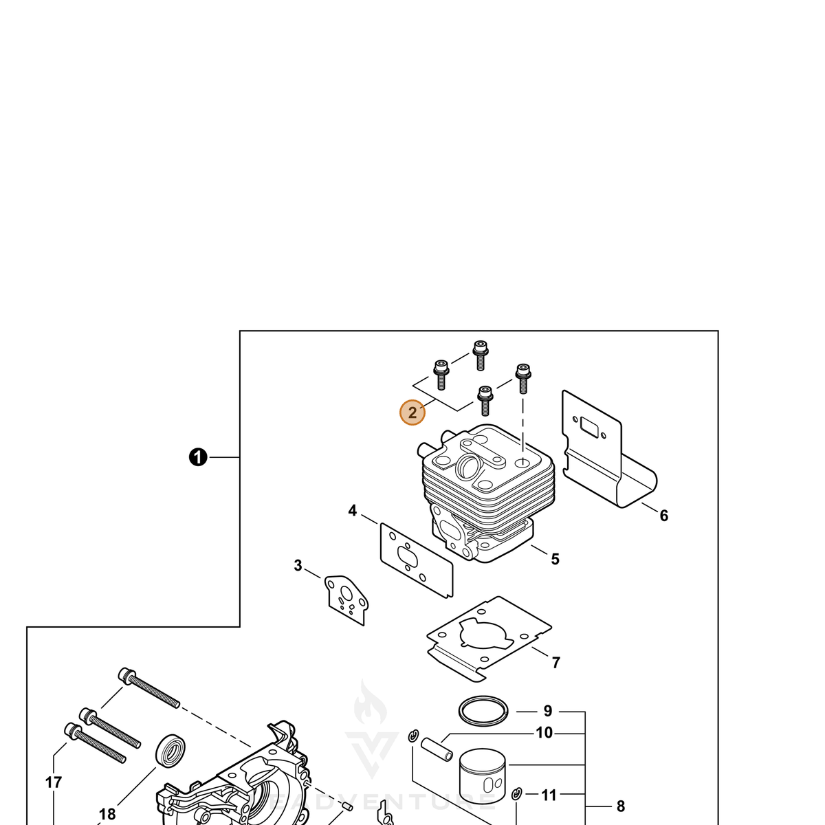 ECHO part 90016205025 — IPL diagram snippet (6x zoom, amber highlight)