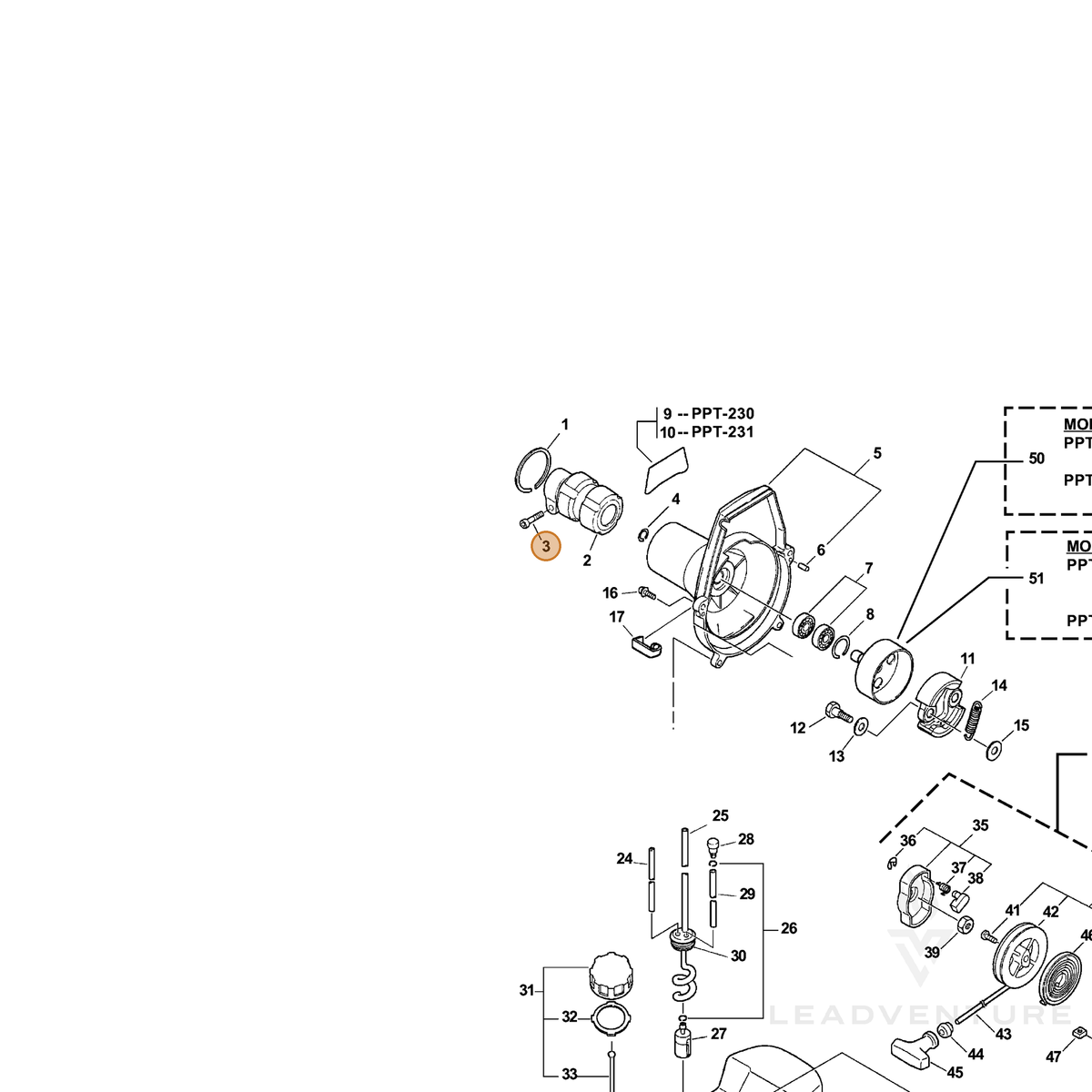 ECHO part 90016205028 — IPL diagram snippet (6x zoom, amber highlight)
