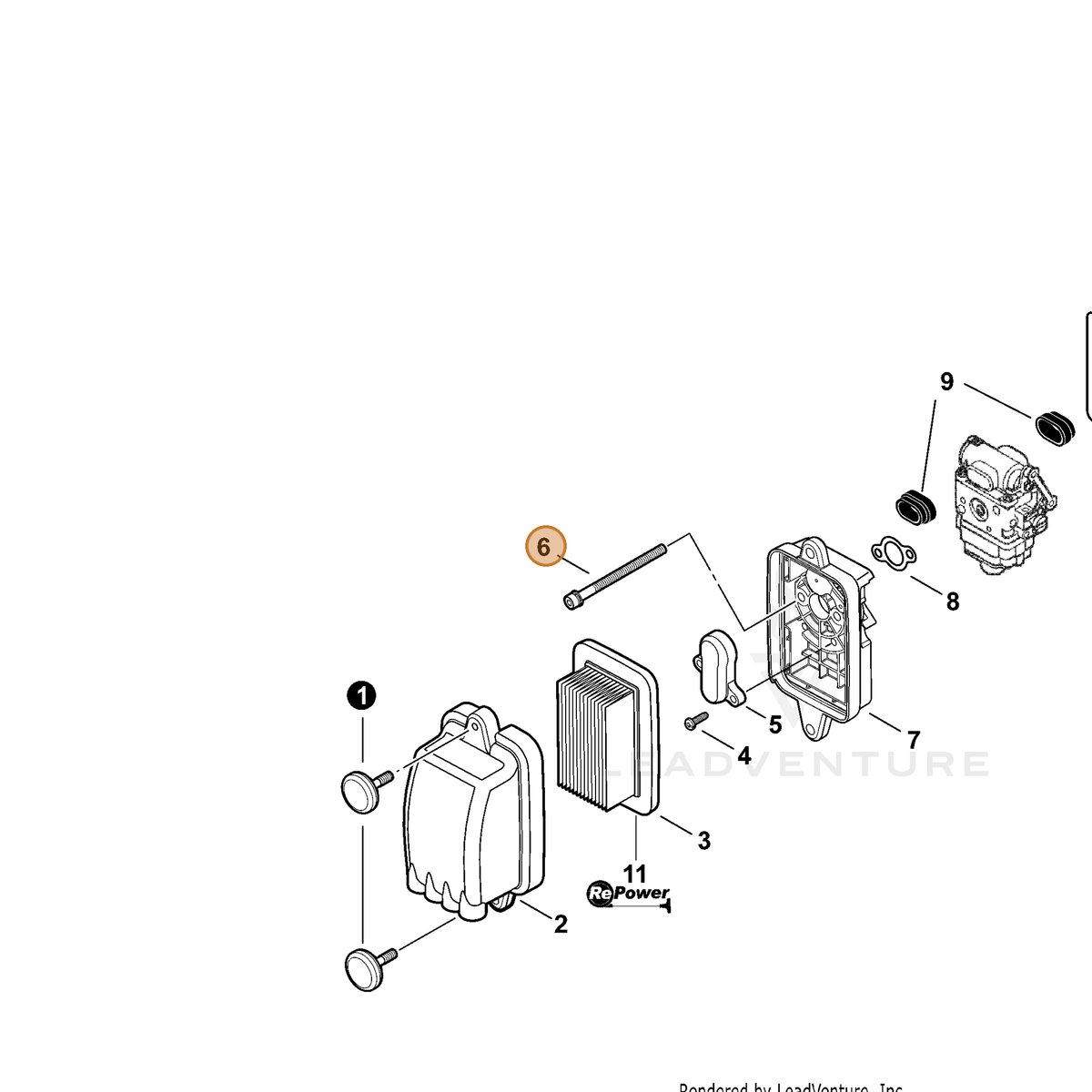 ECHO part 90016205065 — IPL diagram snippet (6x zoom, amber highlight)