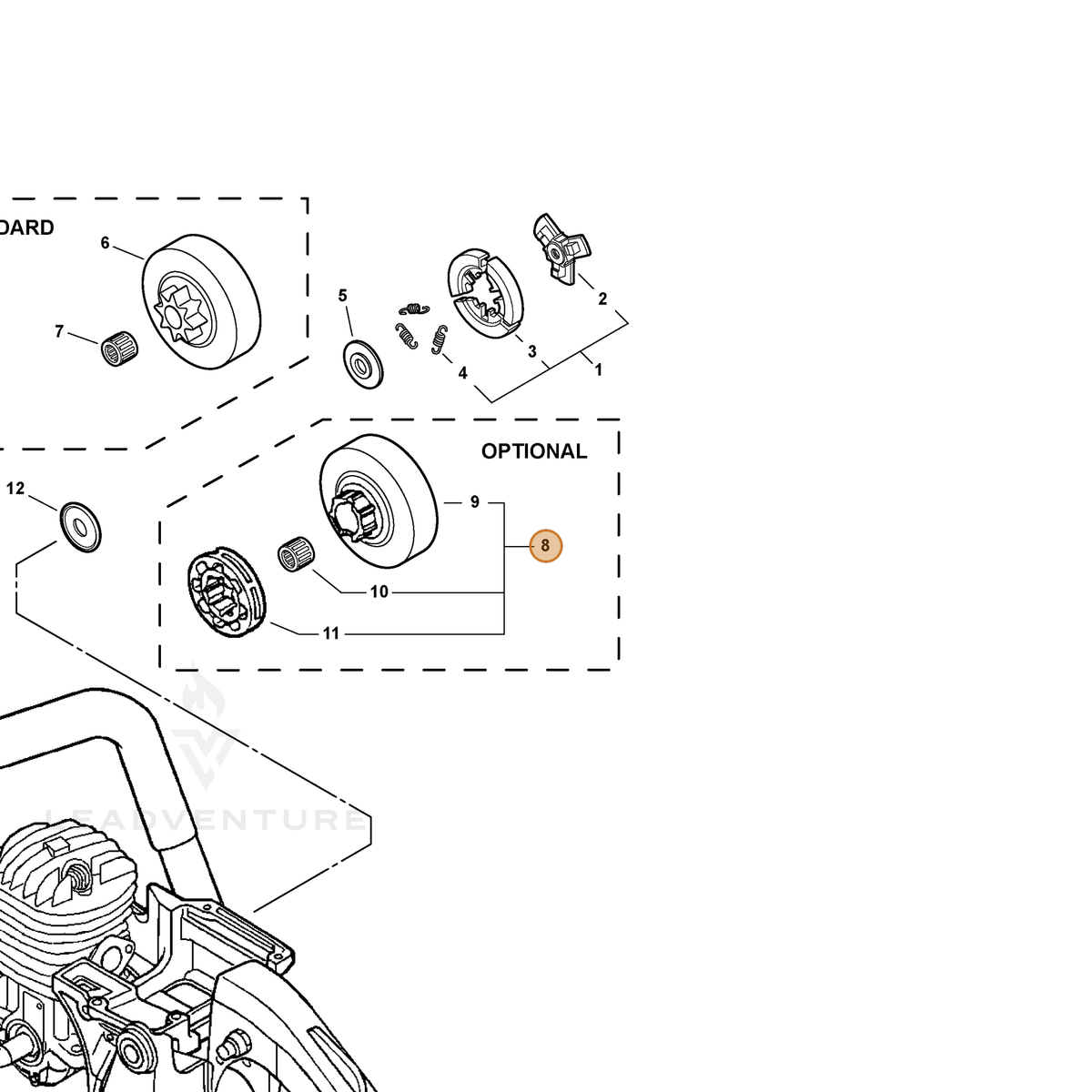 ECHO part 900200 — IPL diagram snippet (6x zoom, amber highlight)