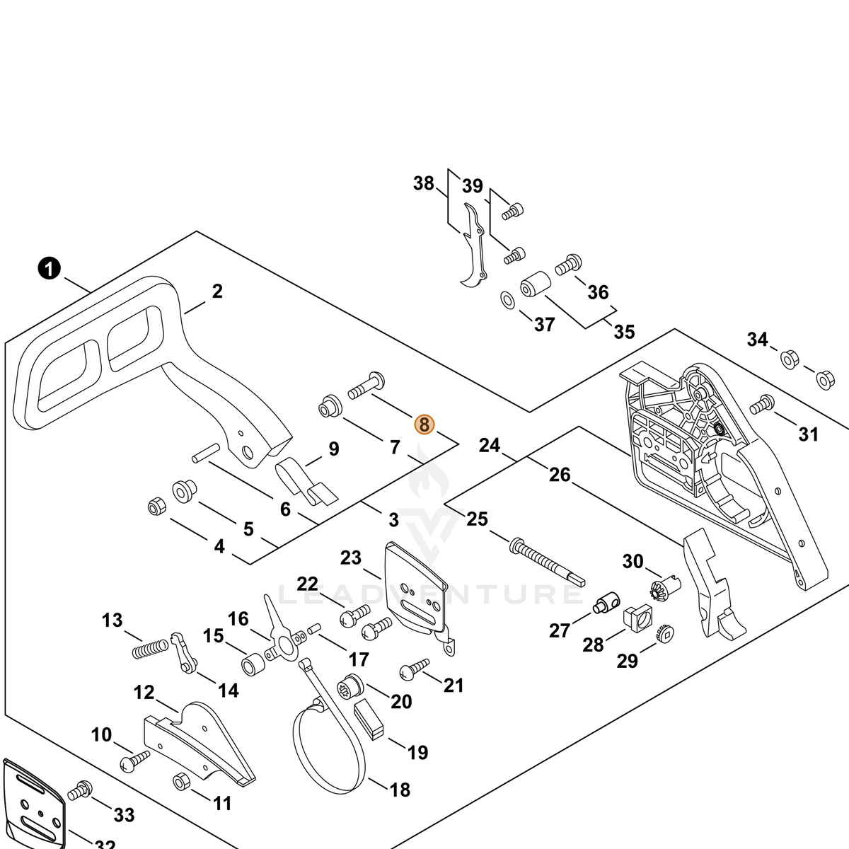 ECHO part 90020905035 — IPL diagram snippet (6x zoom, amber highlight)