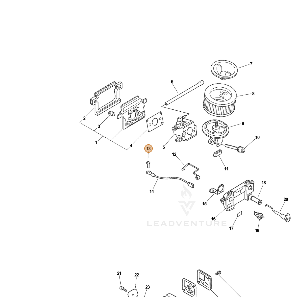 ECHO part 90022004006 — IPL diagram snippet (6x zoom, amber highlight)