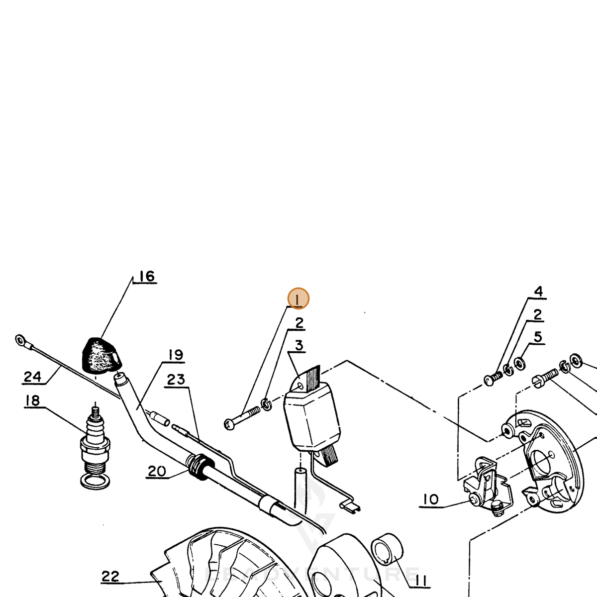 ECHO part 90022004022 — IPL diagram snippet (6x zoom, amber highlight)