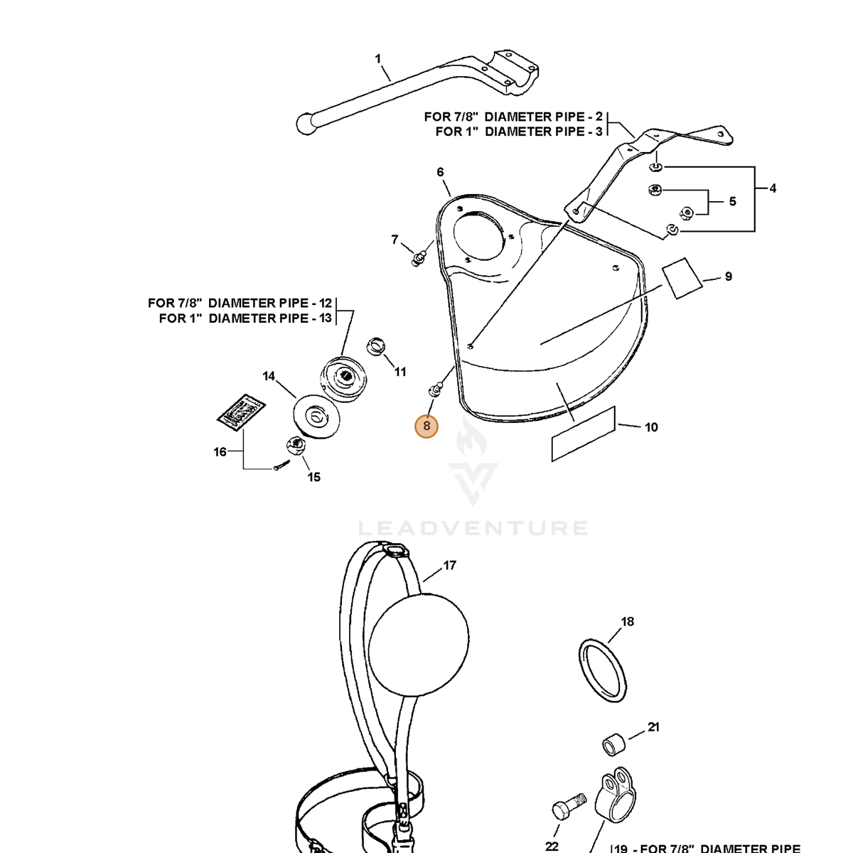 ECHO part 90022005008 — IPL diagram snippet (6x zoom, amber highlight)