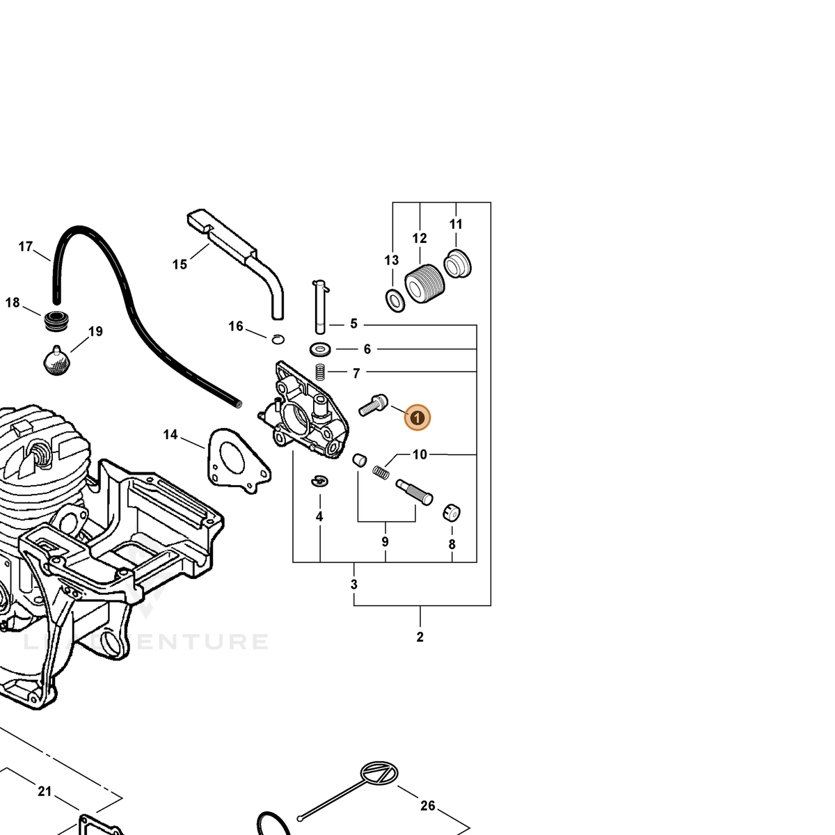 ECHO part 90022304016 — IPL diagram snippet (6x zoom, amber highlight)