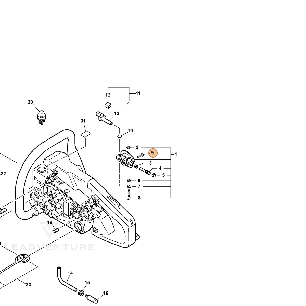ECHO part 90023505012 — IPL diagram snippet (6x zoom, amber highlight)