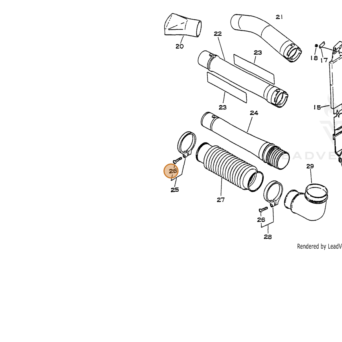 ECHO part 90023505025 — IPL diagram snippet (6x zoom, amber highlight)