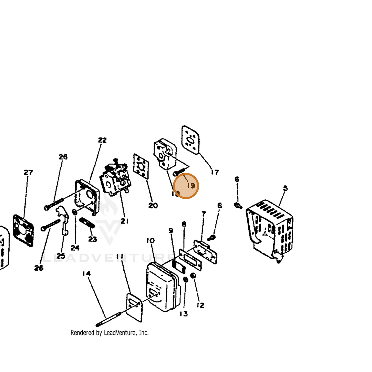 ECHO part 90024305020 — IPL diagram snippet (6x zoom, amber highlight)