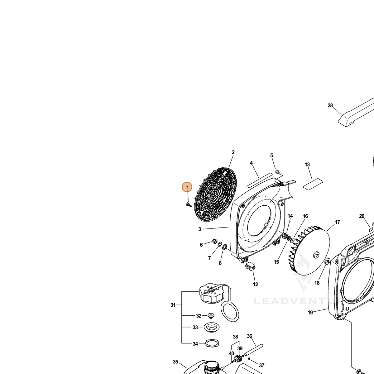ECHO part 90024905020 — IPL diagram snippet (6x zoom, amber highlight)
