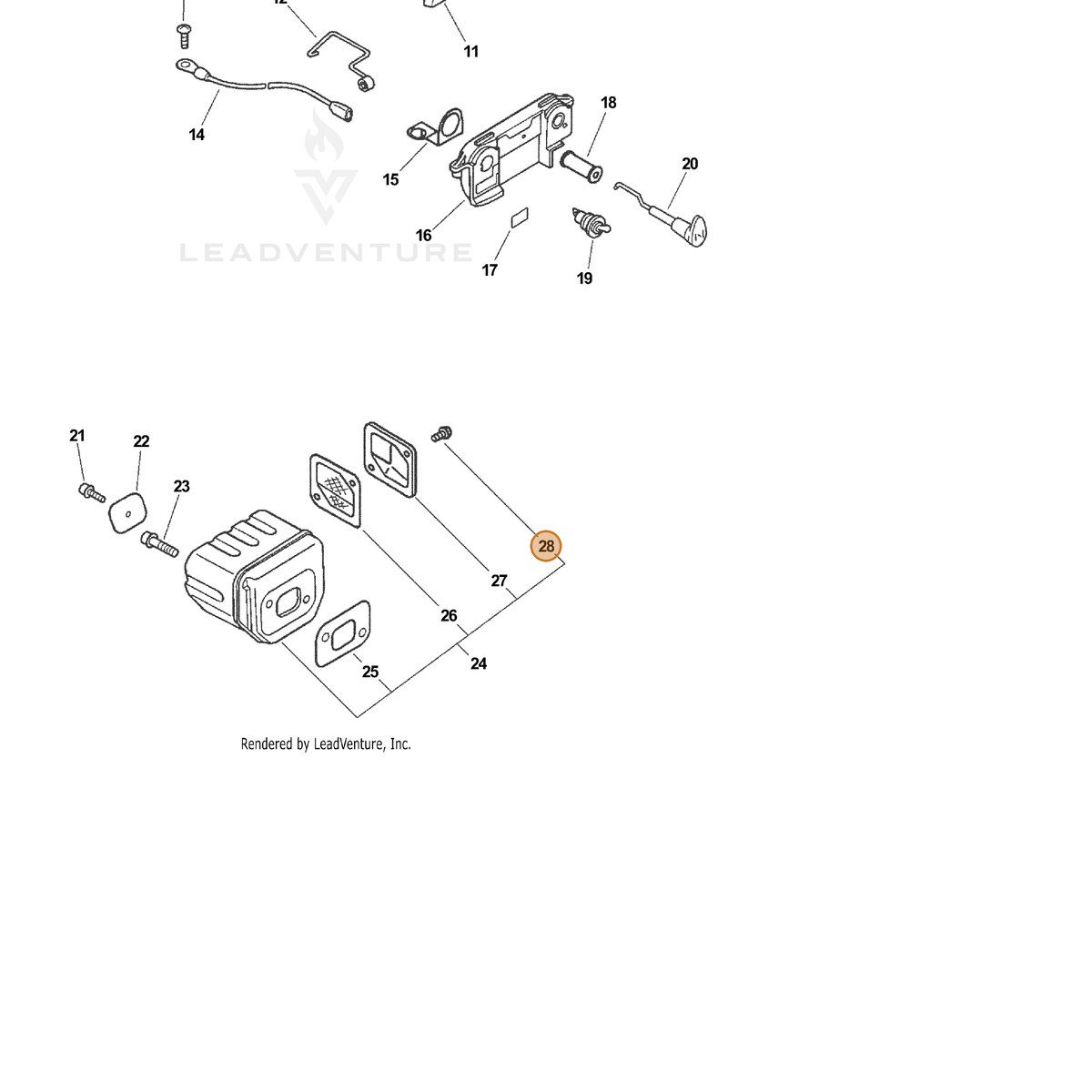ECHO part 90025004008 — IPL diagram snippet (6x zoom, amber highlight)