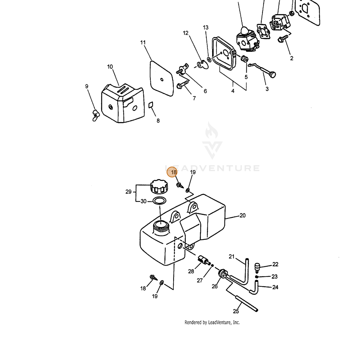 ECHO part 90025005016 — IPL diagram snippet (6x zoom, amber highlight)