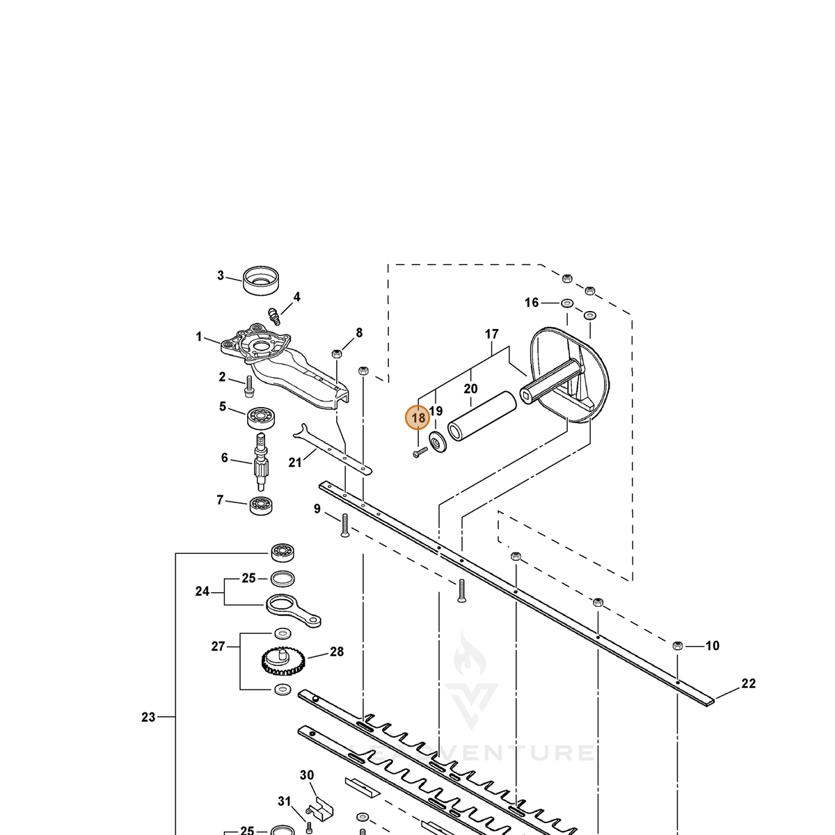 ECHO part 90025305014 — IPL diagram snippet (6x zoom, amber highlight)
