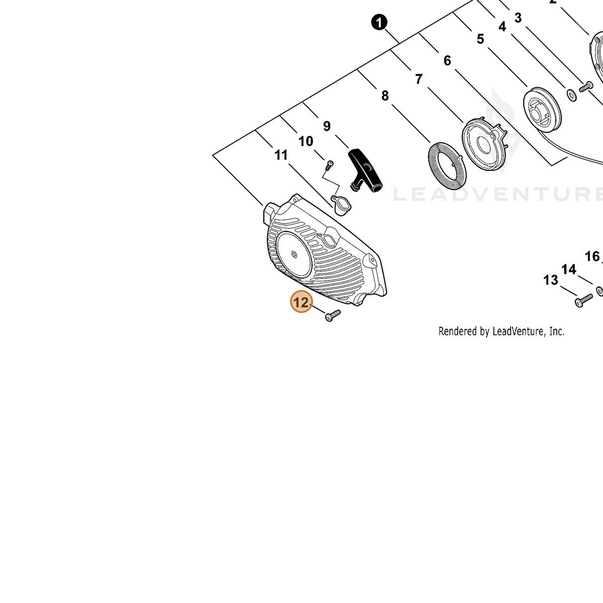 ECHO part 90025604016 — IPL diagram snippet (6x zoom, amber highlight)