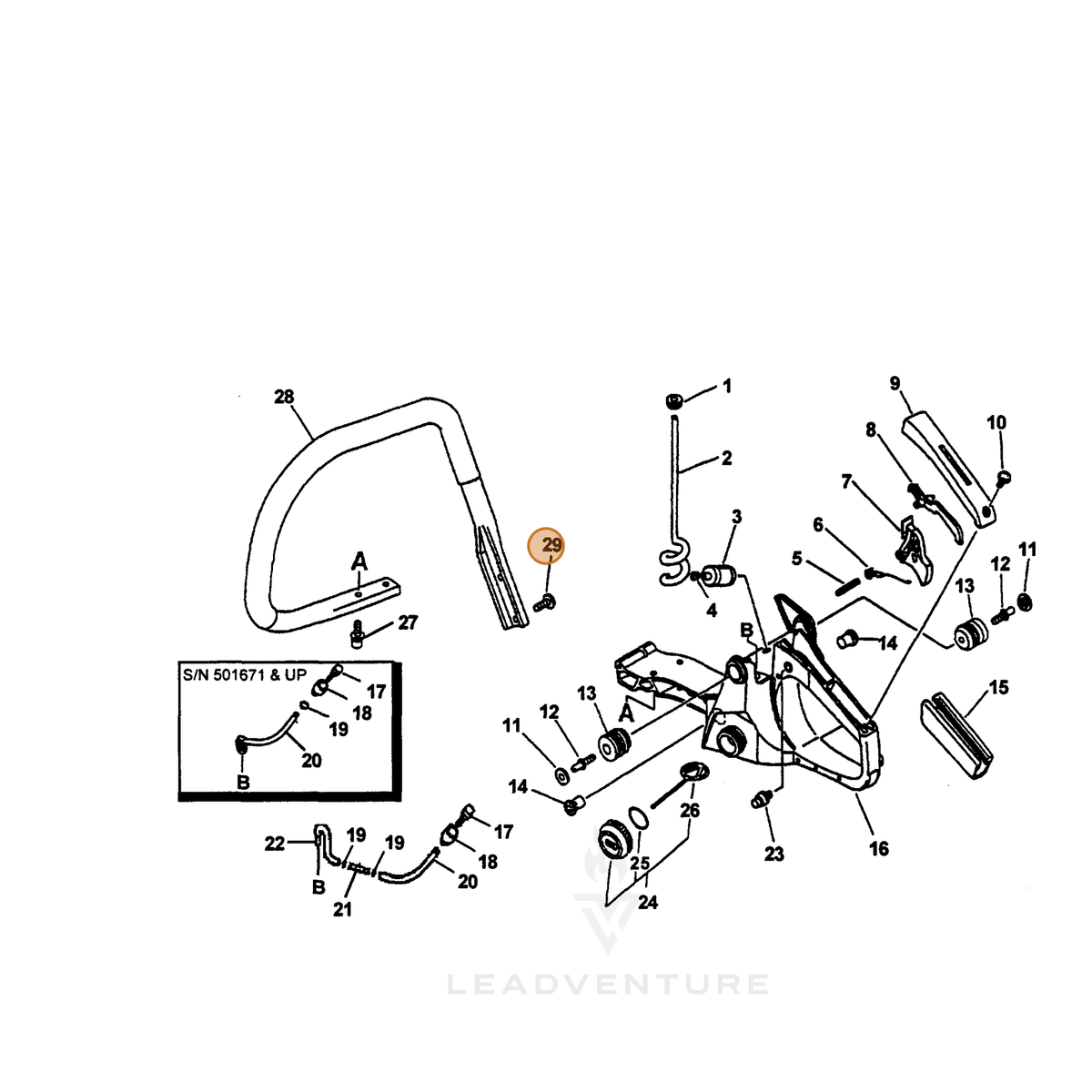 ECHO part 90026805020 — IPL diagram snippet (6x zoom, amber highlight)