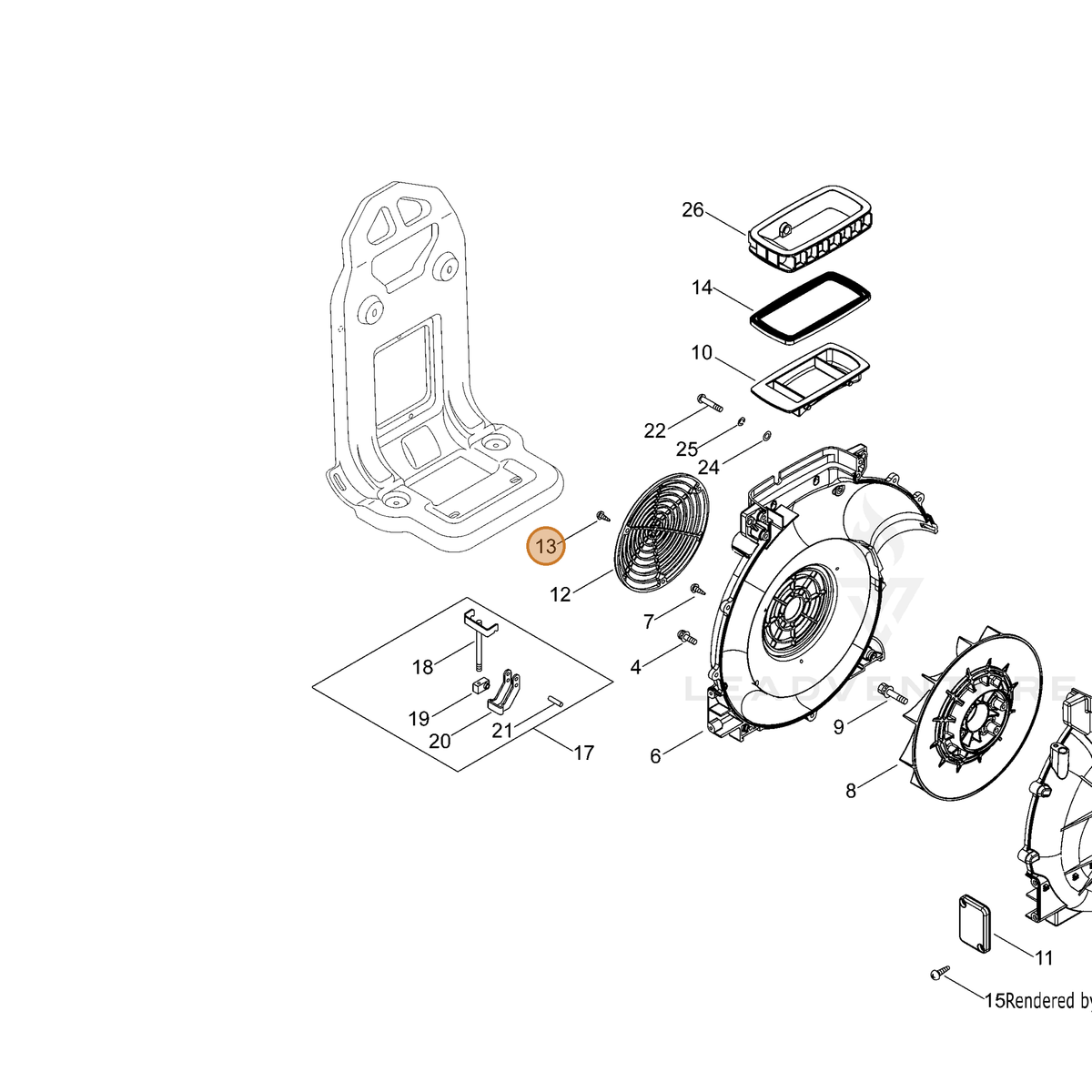 ECHO part 90028605016 — IPL diagram snippet (6x zoom, amber highlight)