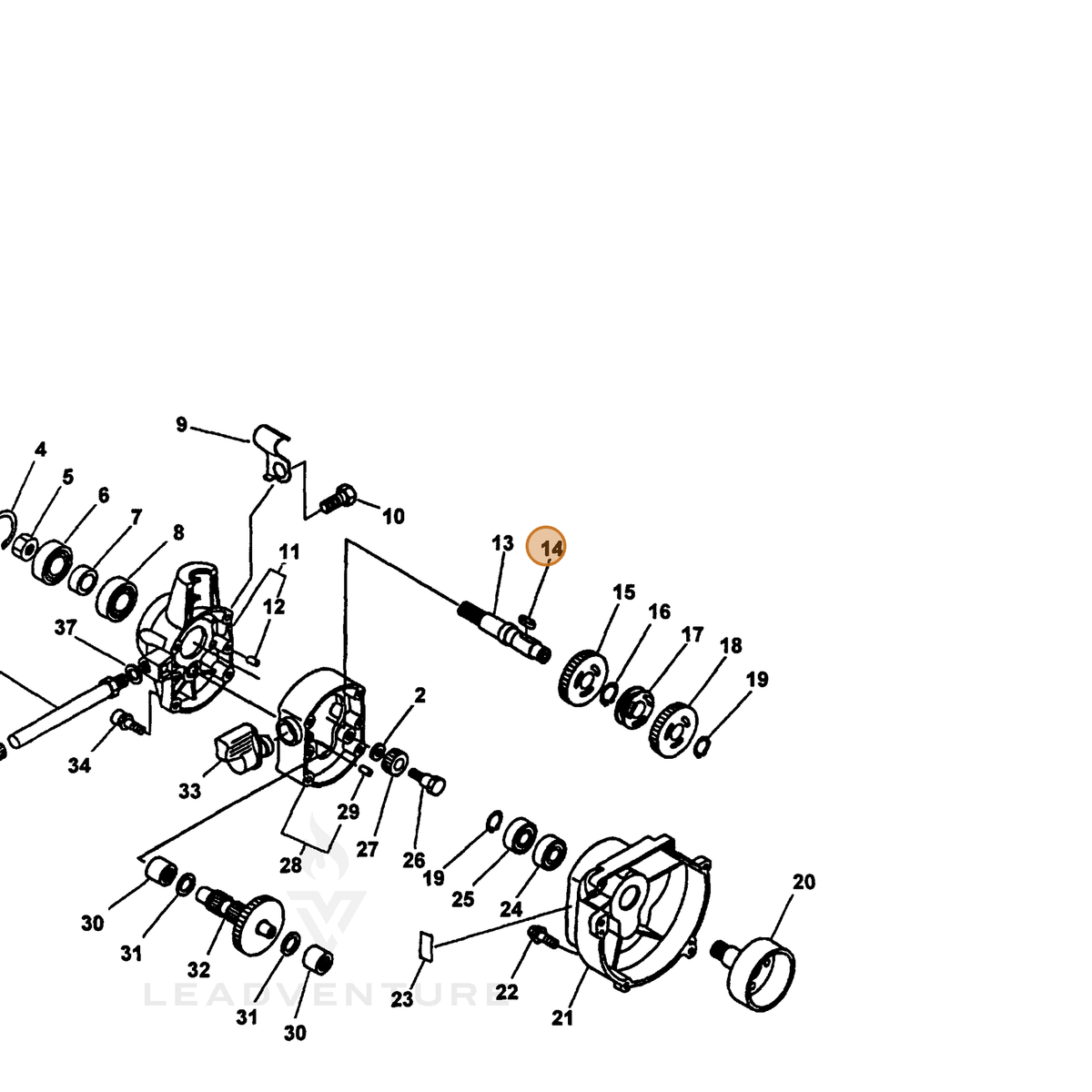 ECHO part 90032504016 — IPL diagram snippet (6x zoom, amber highlight)