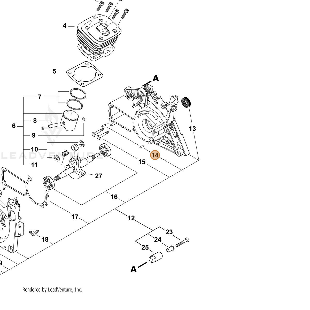 ECHO part 90033050100 — IPL diagram snippet (6x zoom, amber highlight)
