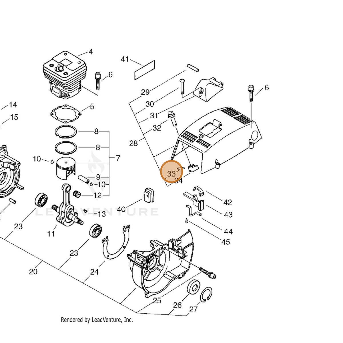 ECHO part 90034220010 — IPL diagram snippet (6x zoom, amber highlight)