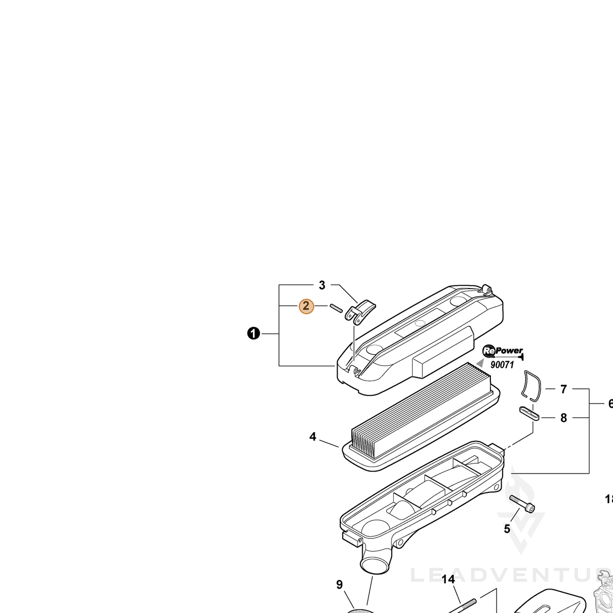 ECHO part 90034530025 — IPL diagram snippet (6x zoom, amber highlight)